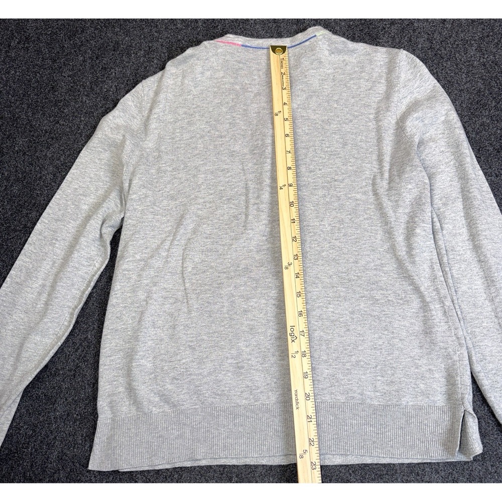 LOFT Women's Gray Cardigan Sweater Medium Button Front Rainbow Trim - Picture 5 of 7